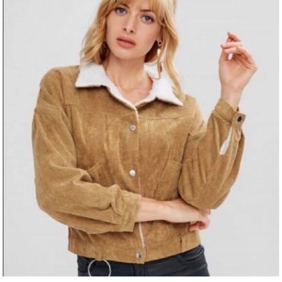 O'Neill Jackets & Blazers - O’Neill Women Golden Caramel Sherpa Lined Corduroy Cropped Style Jacket Size L